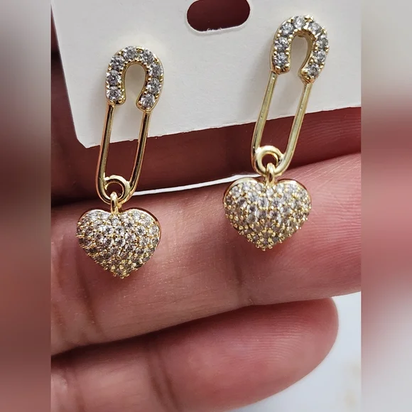 Gold Plated Heart Drop Earrings - Picture 4 of 5